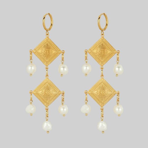 Banquet. Pearl Chandelier Hoop Earrings Earrings