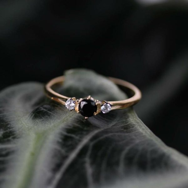 Capulet. Black Spinel Trilogy Gold Ring Jewellery