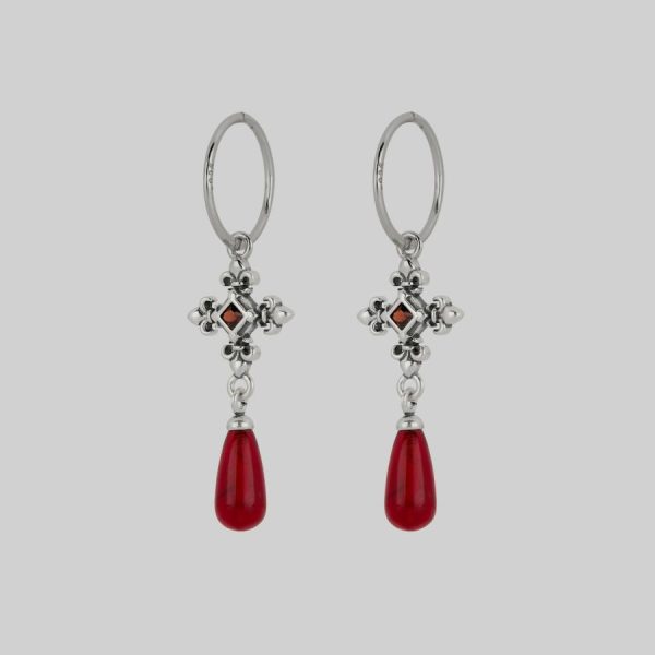 Crimson. Medieval Garnet Hoop Earrings Earrings