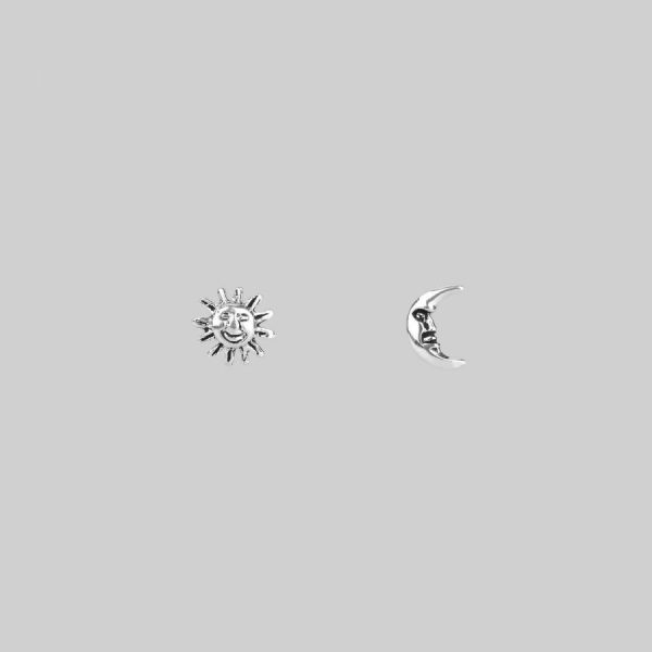 Dusk Till Dawn. Tiny Sterling Silver Sun & Moon Studs Earrings