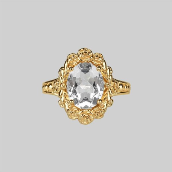 Maria. Rose Wreath Clear Quartz Gold Cocktail Ring Jewellery