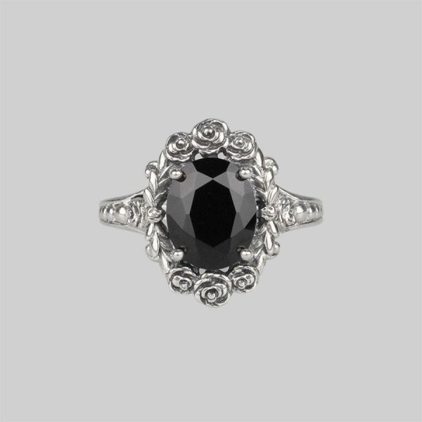 Maria. Rose Wreath Onyx Silver Cocktail Ring Jewellery