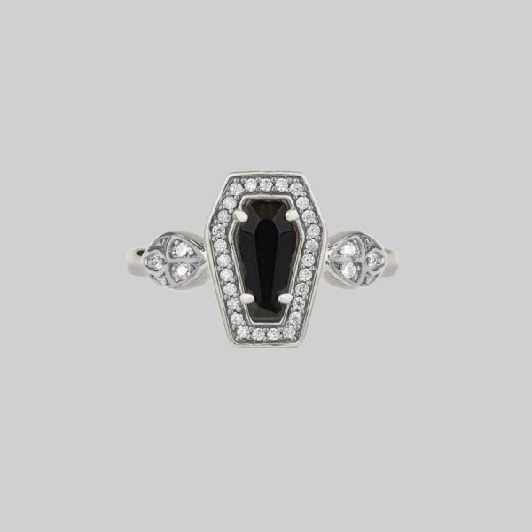 Mori. Black Onyx & Crystal Coffin Silver Ring Jewellery