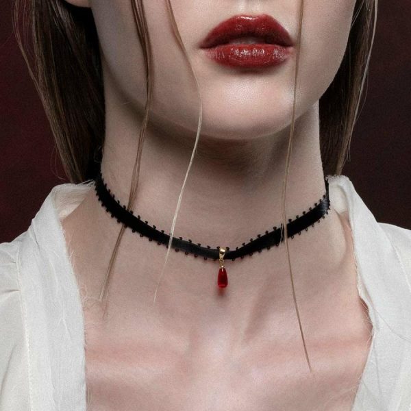 Sorrow. Red Glass Droplet Ribbon Choker Chokers & Collars