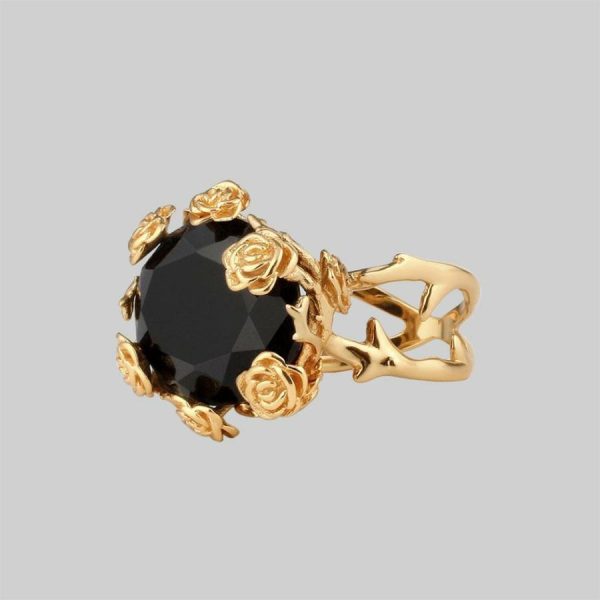 Utopia. Gold & Onyx Roses Ring Gold Rings