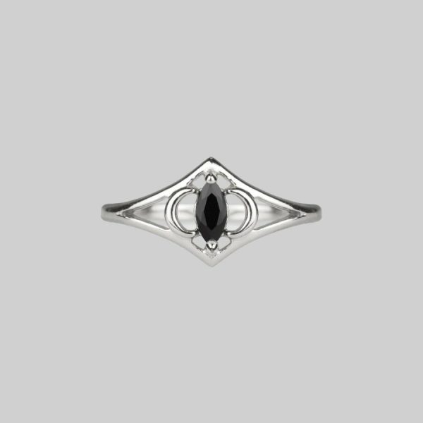 Celestial. Two Moons Black Spinel Silver Ring Jewellery