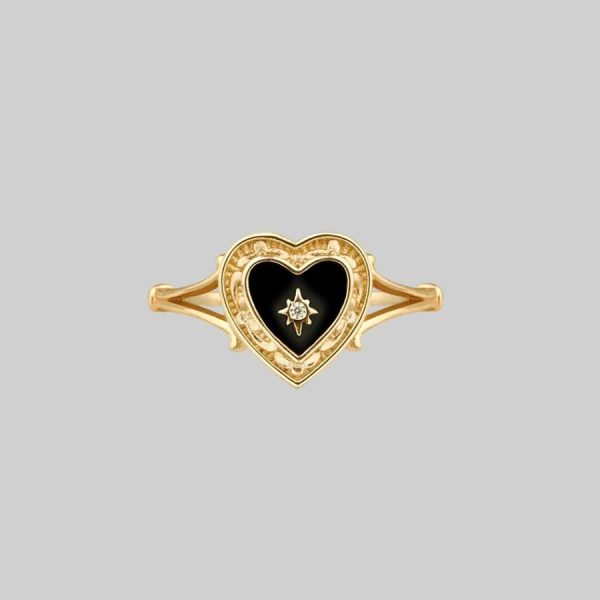 Solemn. Black Enamel Heart Ring Gold Rings