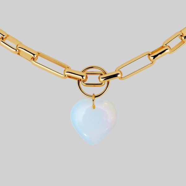 Globular. Chunky Link Chain Opalite Heart Collar Jewellery