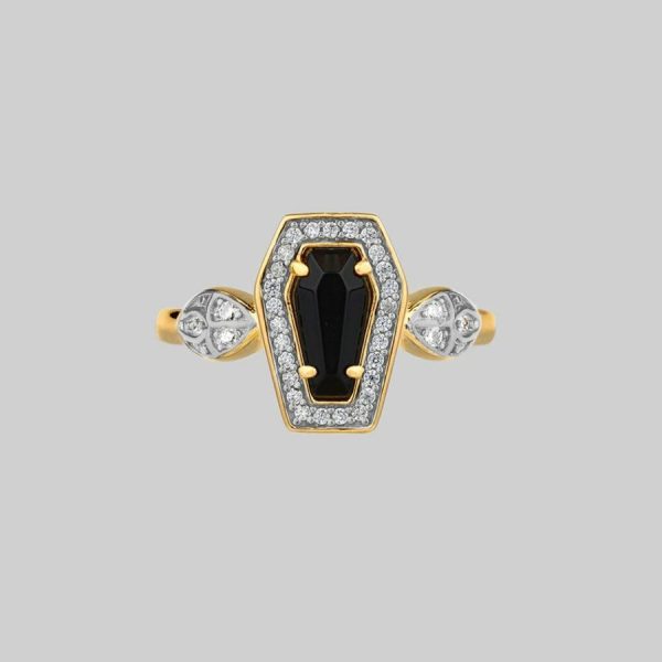 Mori. Black Onyx & Crystal Coffin Gold Ring Gemstone Rings